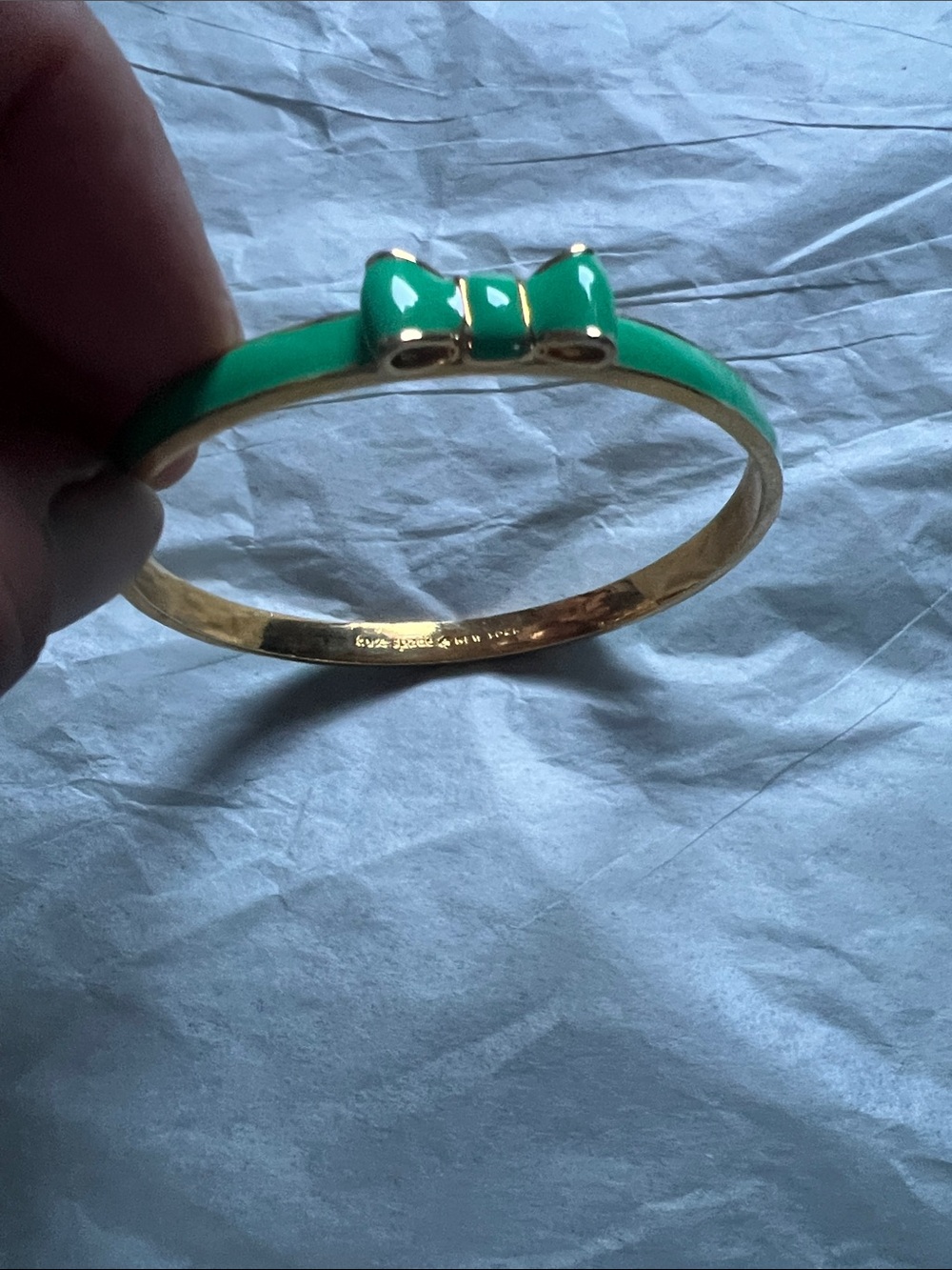 kate spade Gold-Tone Bracelet with Emerald Green Enamel Bow